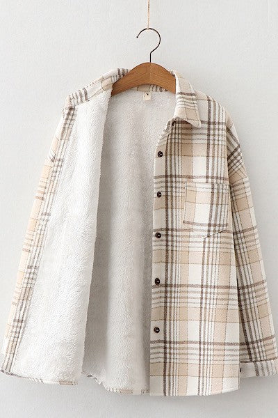 Plaid Button Up w/Sherpa Lining Cream Plaid