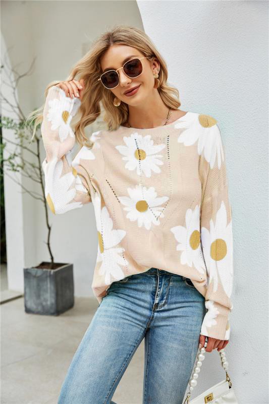 Floral Knitted Sweater Peach