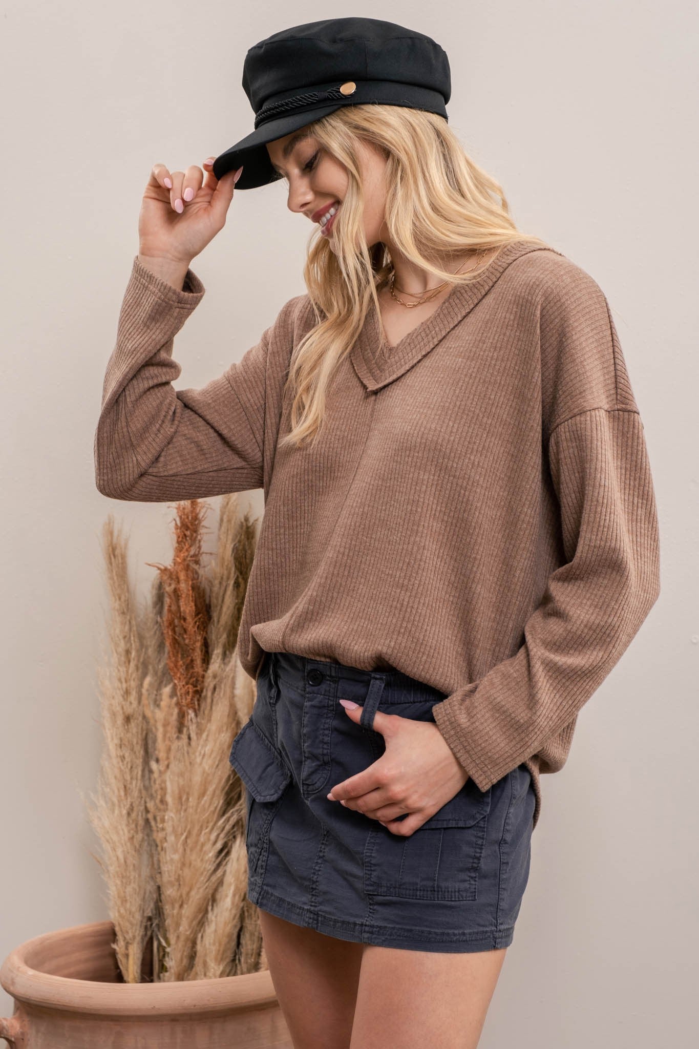Ribbed Pullover Knit Cocoa