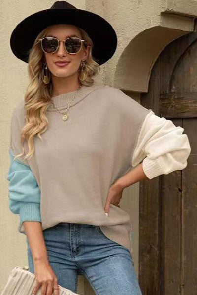 Taupe Color Block Sweater
