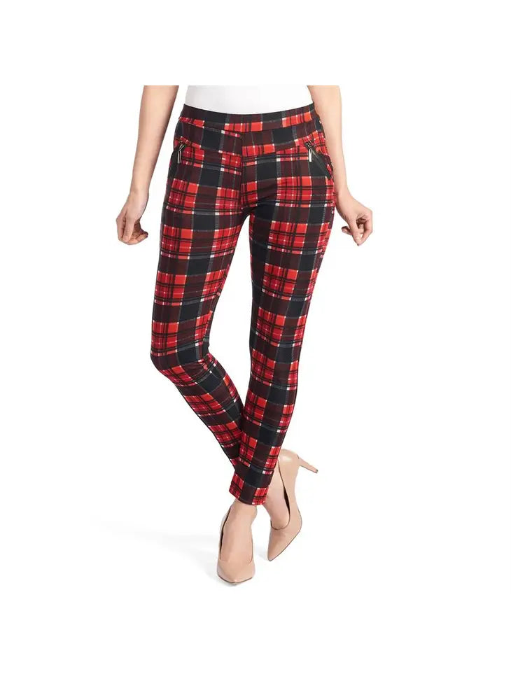 Printed Jasmine Zip Pocket Legging Black/Red Plaid