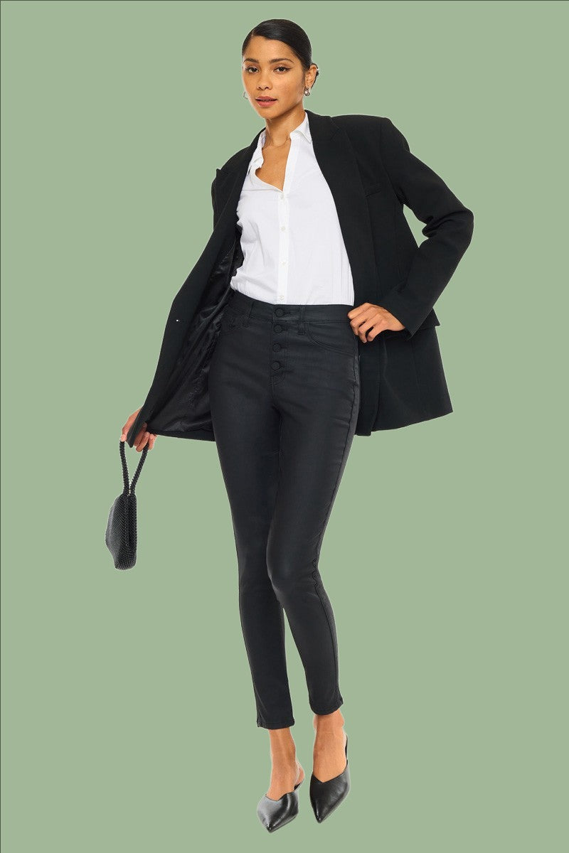 High Rise Black Coated Ankle Skinny Jean