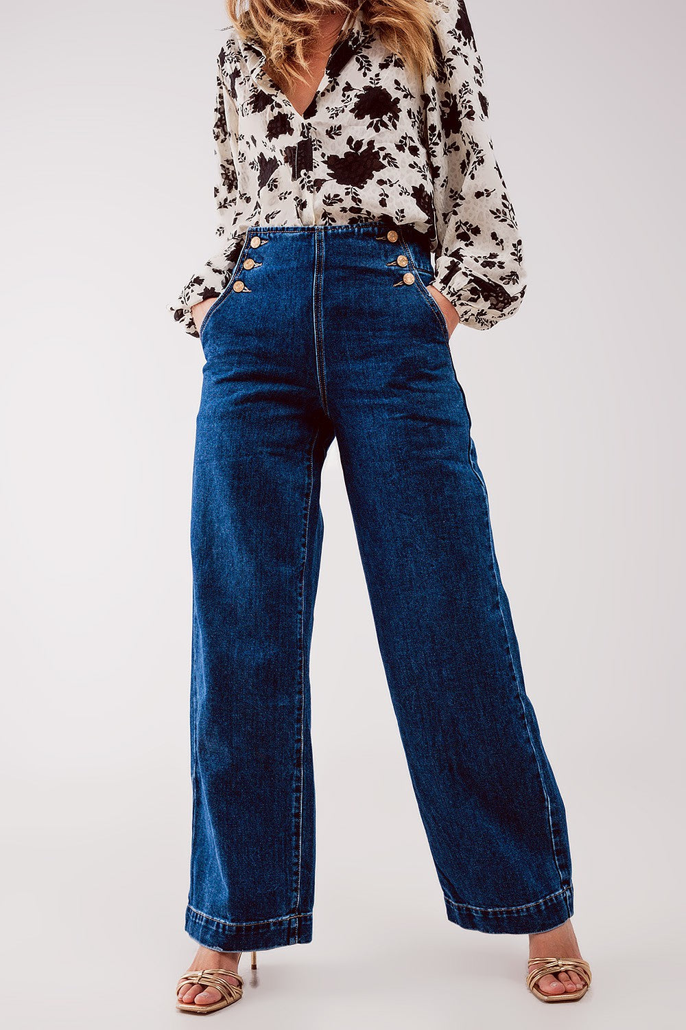 Button Front Jean Mid Blue