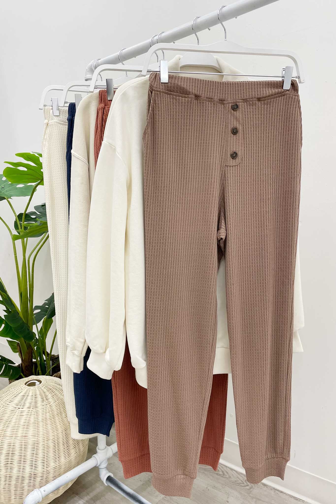 Front Button Waffle Knit Pant