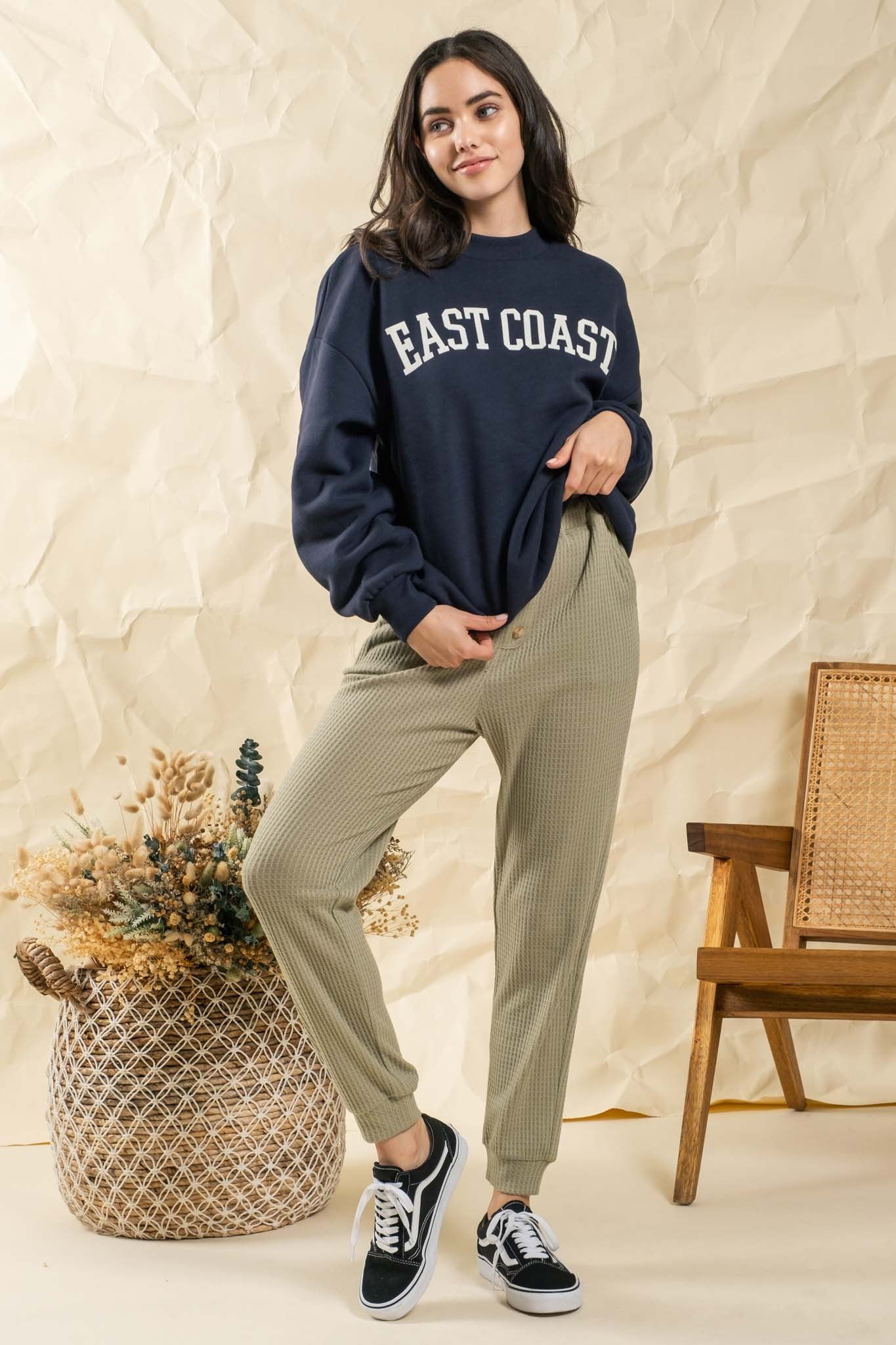 Front Button Waffle Knit Pant