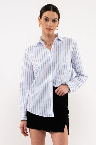 Blue Striped Button Down Top