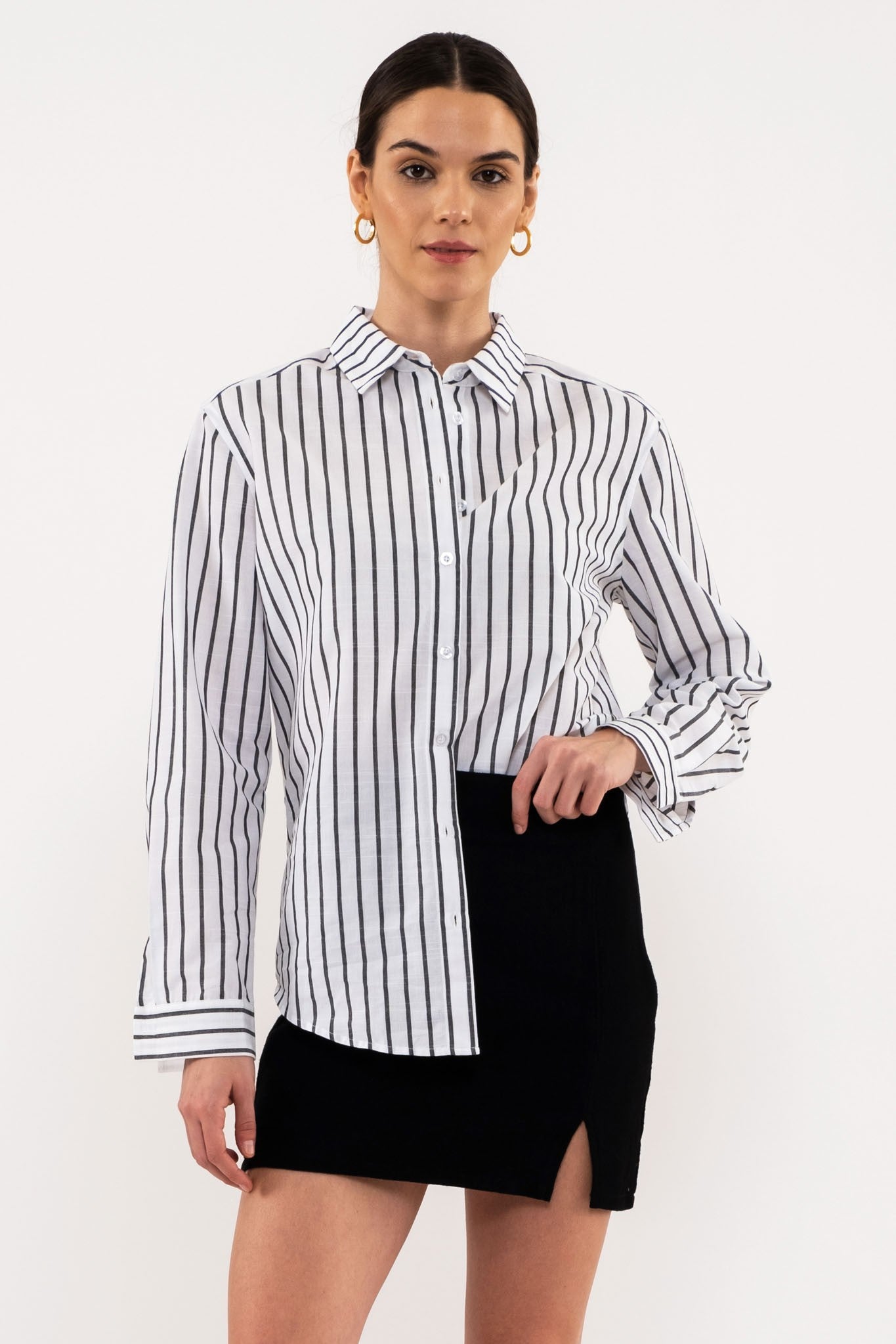 Unicolor Striped Button Down Black/White