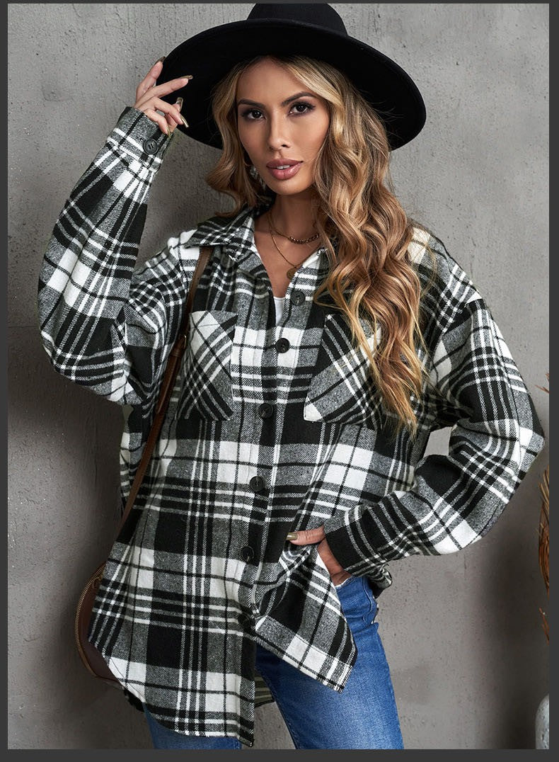 Black and White Plaid Jacket - Front Patch Pockets