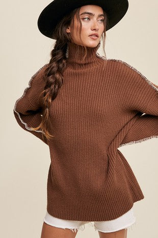 Contrast Stitch Mock Neck