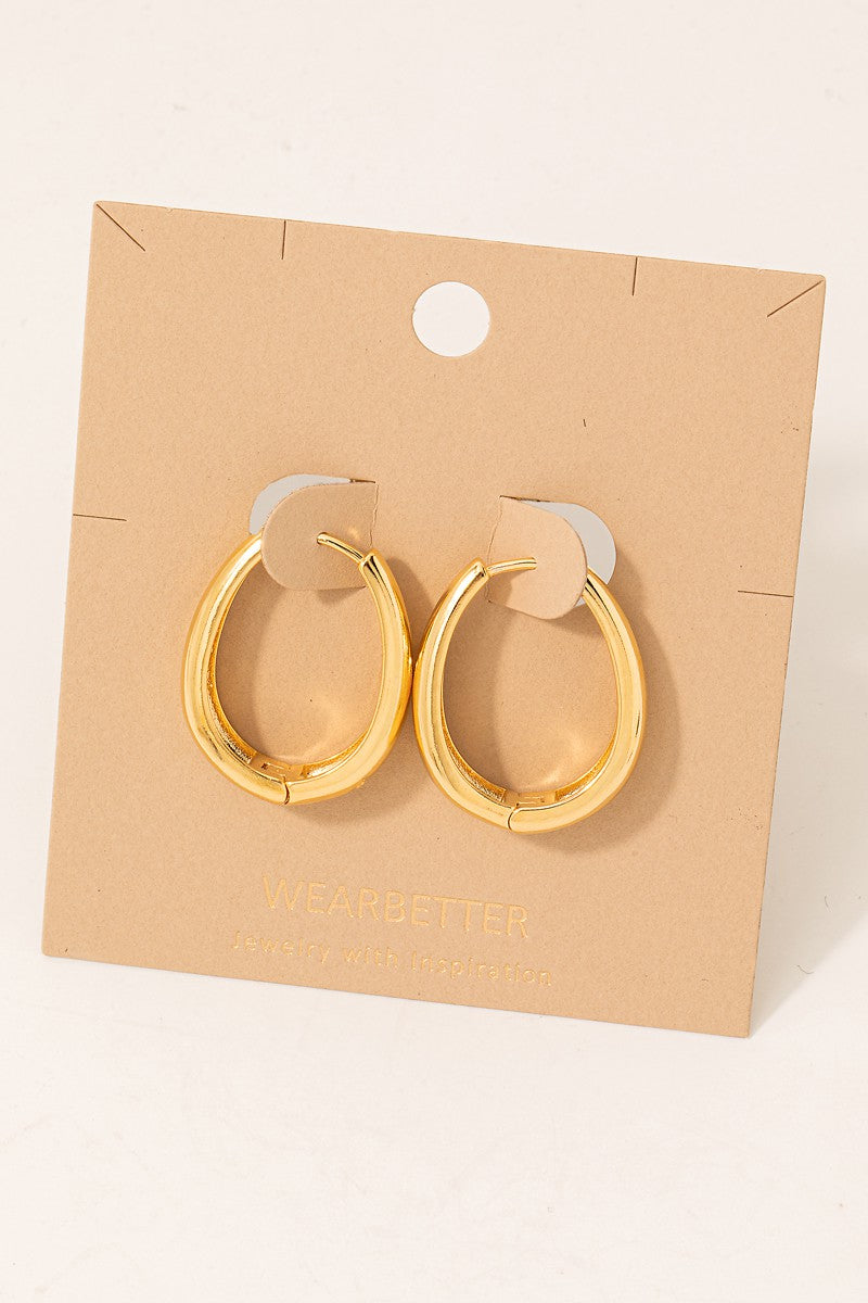 Basic Metallic Hinge Oval Hoop Earrings