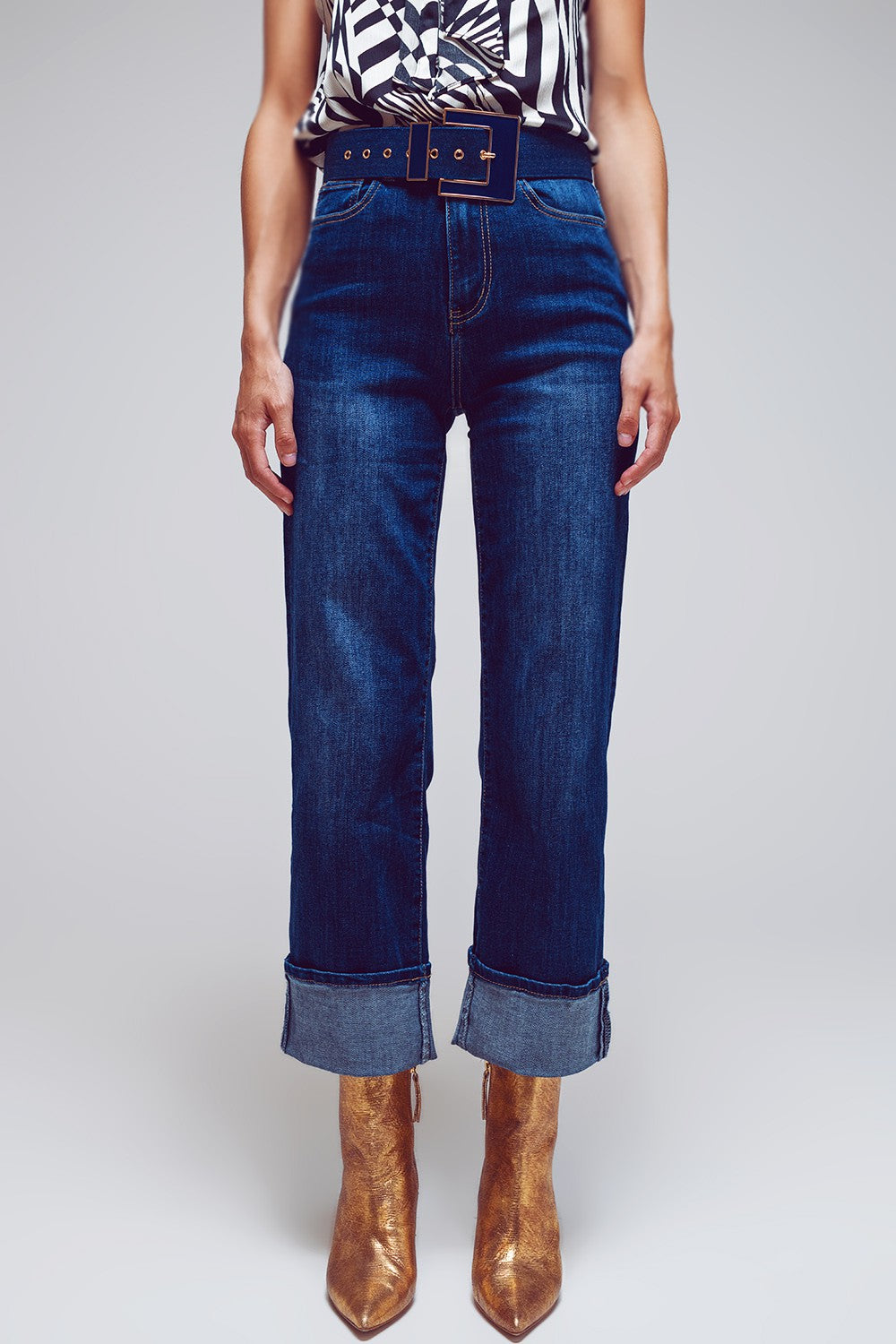 Straight Leg Folded Hem Jean