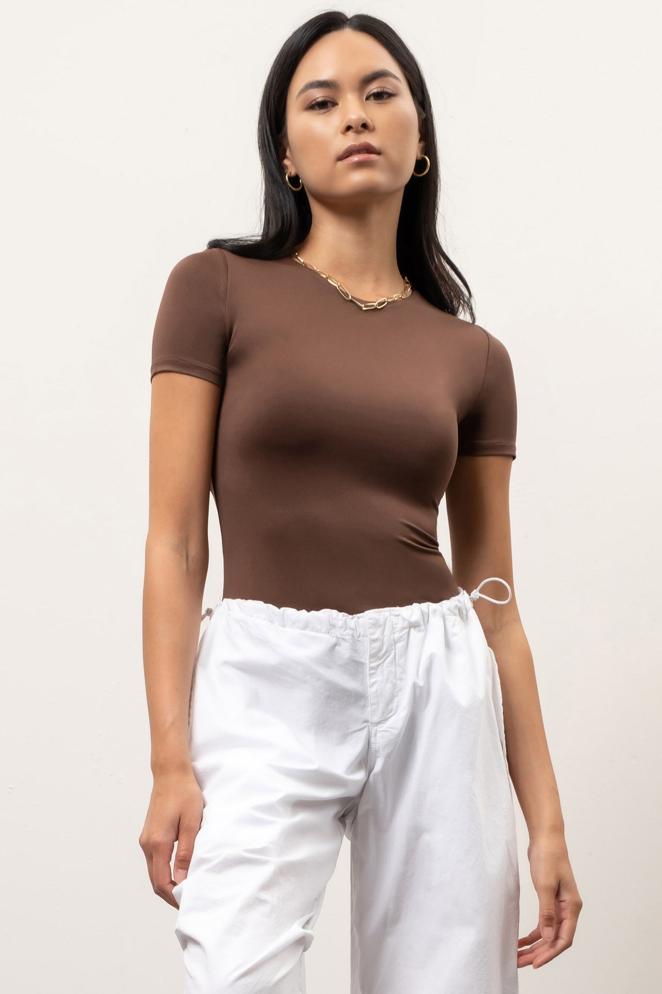 Round Neck Bodysuit Brown SS