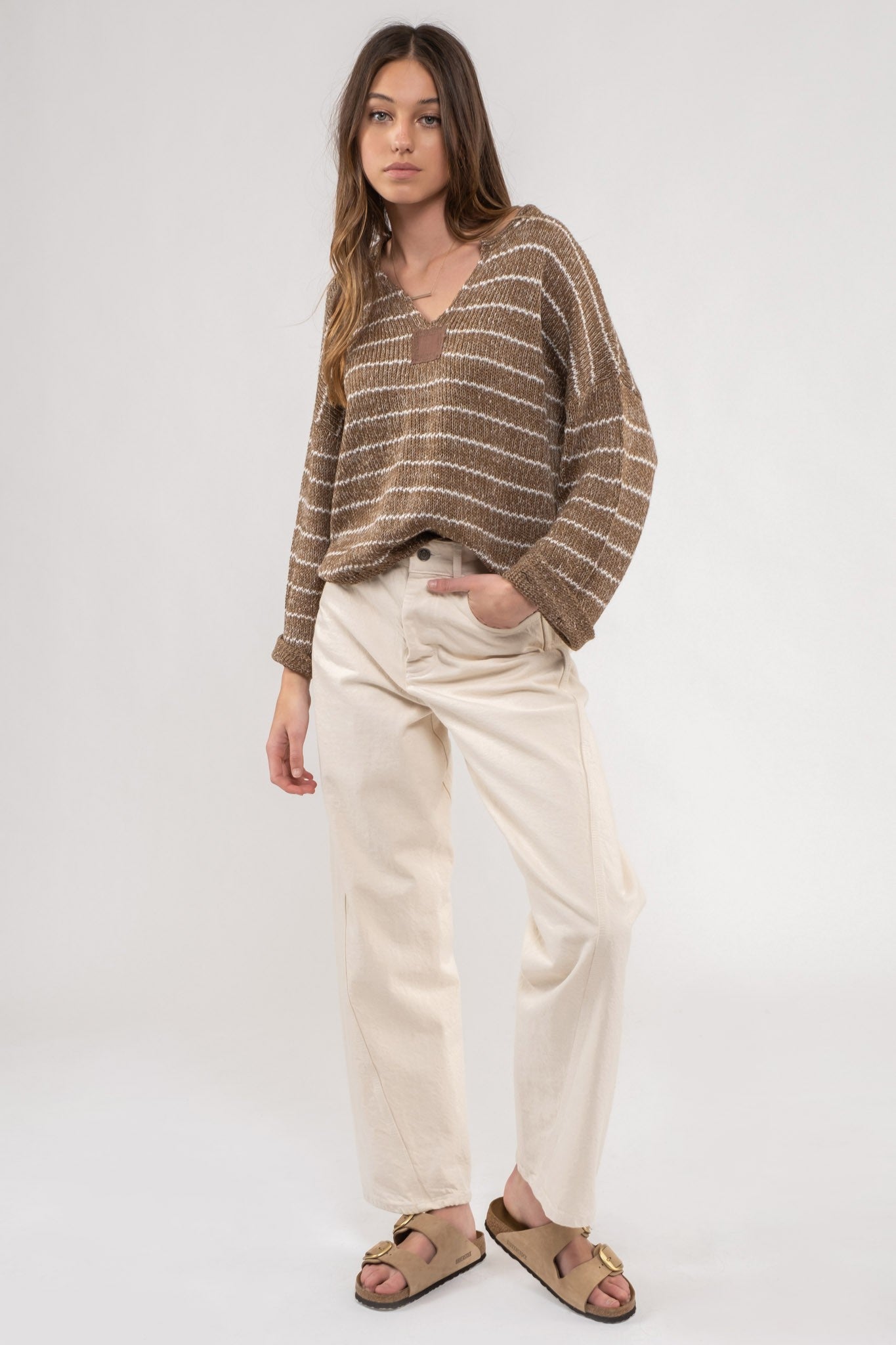 Striped Drop Shoulder Knit Sweater