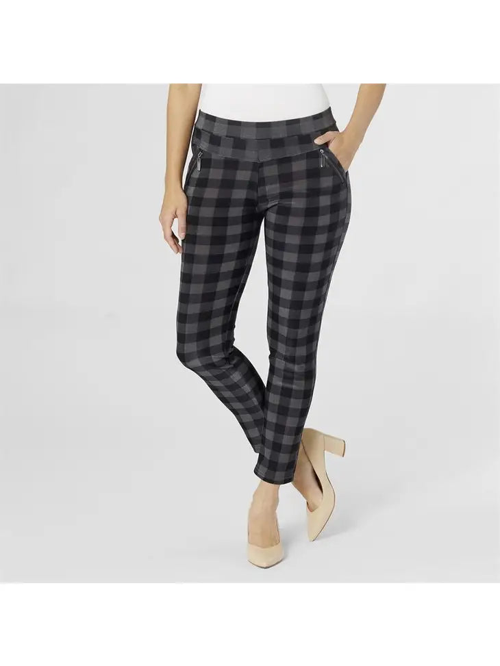Printed Jasmine Leggings Zip Pockets - Gray/Black Check