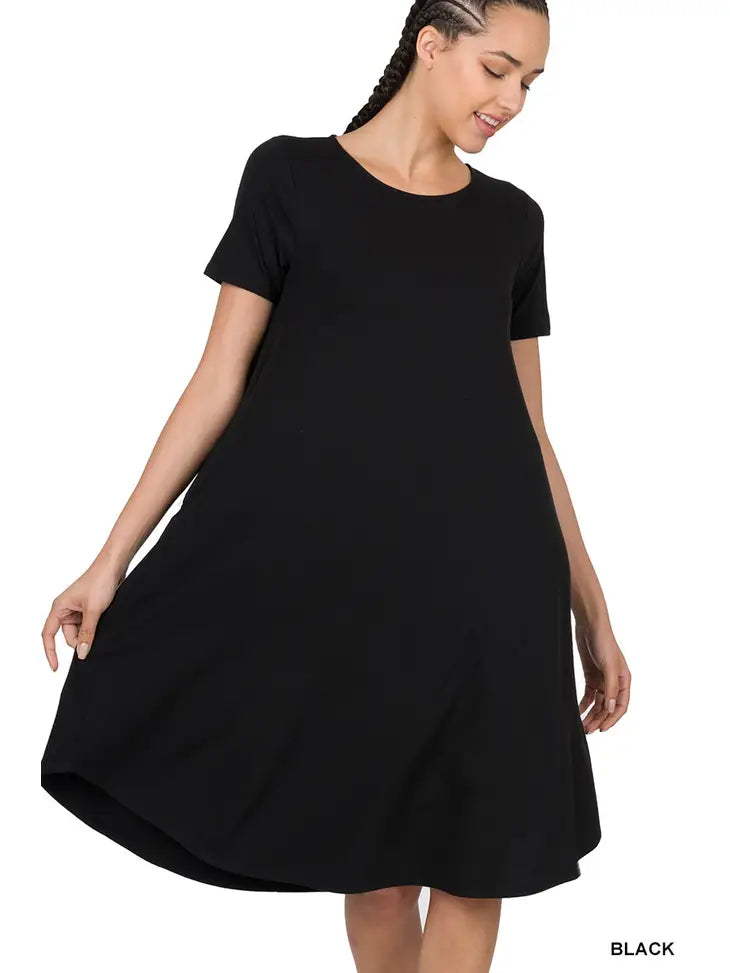 Short Sleeve Round Neck Dress Black