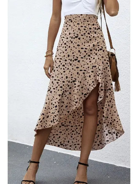 Ruffled Midi Skirt Beige