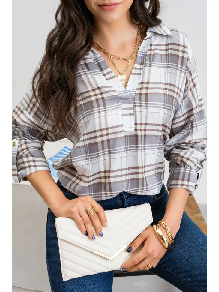 Collared Plaid Shirt Dusty Green