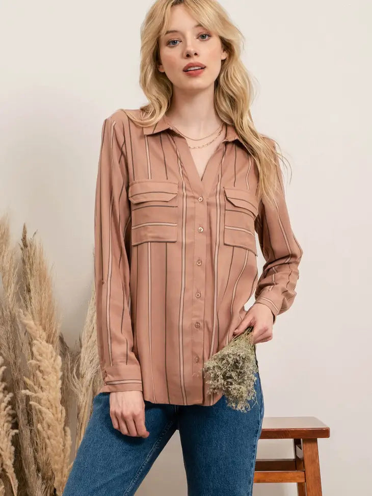 Multi Striped Button Down Mocha