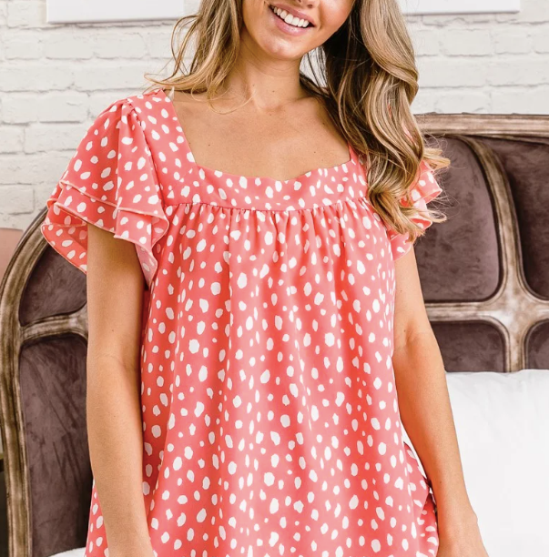 Coral Square Neck Top