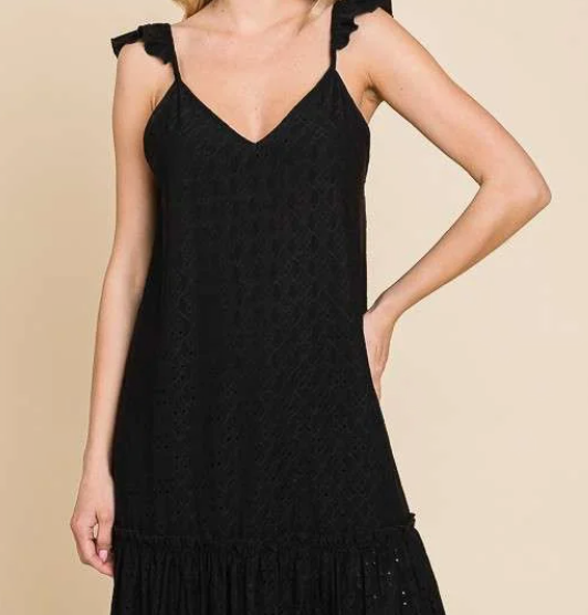 Black Eyelet Ruffle Dress