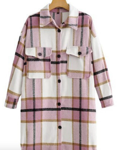 Long Burgundy Plaid Shacket