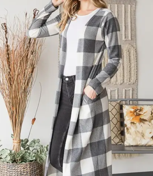 Plaid Open Blazer with Pocket
