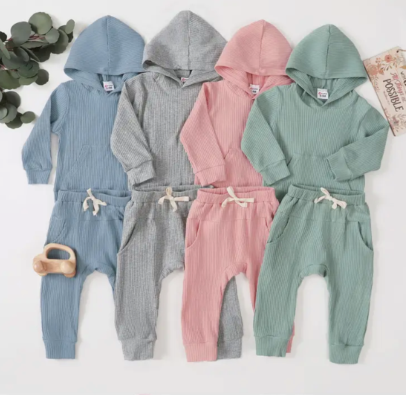 2 pc hooded ribbed set