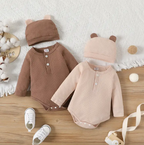 Waffle textured onesie with hat