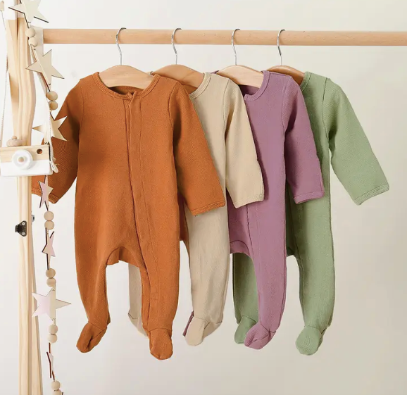 Ribbed long sleeve footed onesie