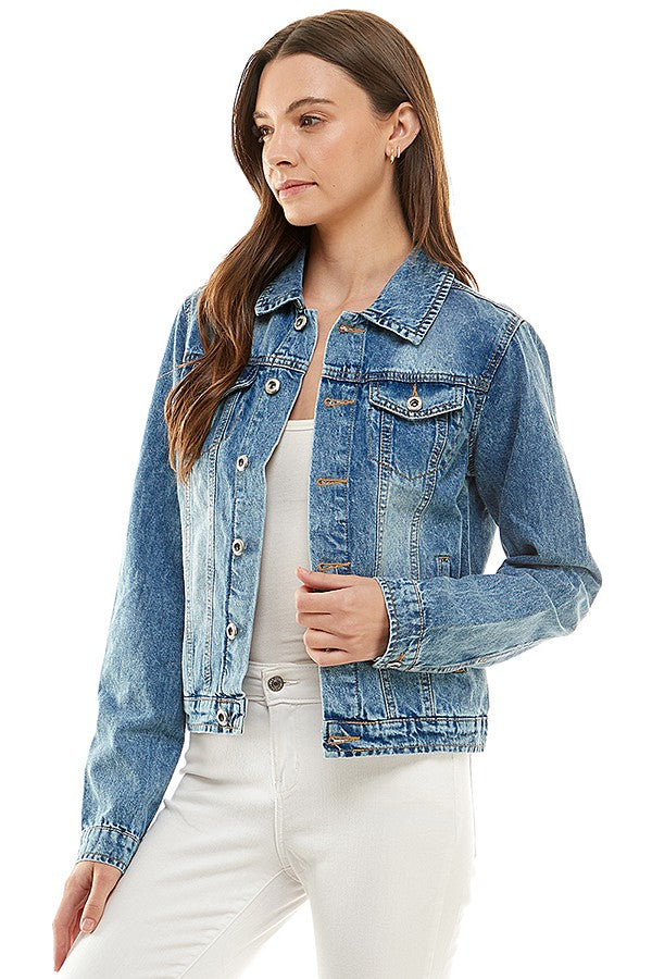 Short Cotton Denim Jacket Medium Blue