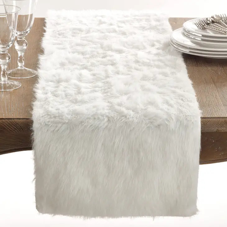 White Faux Fur Table Runner