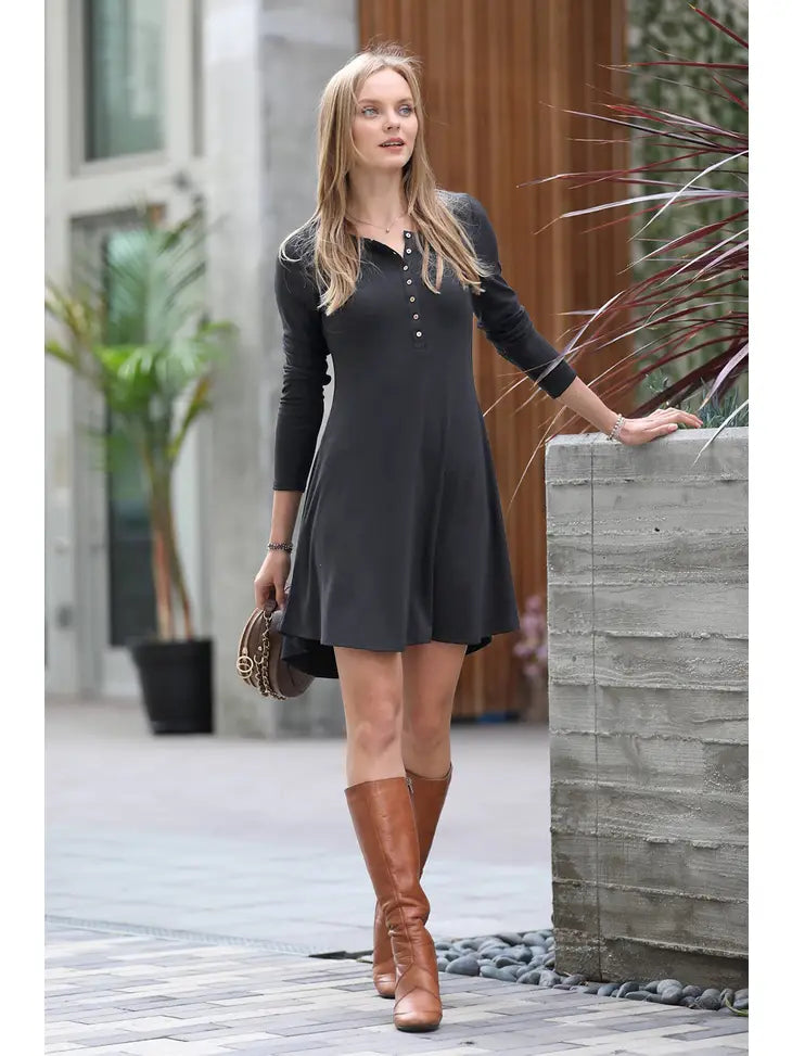 Long Sleeve Button Down Dress Gray