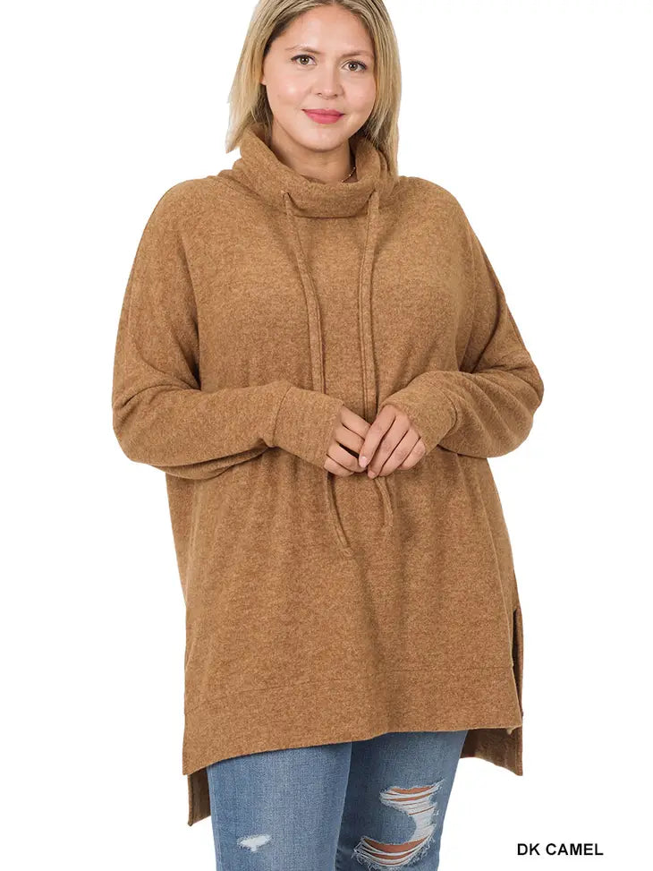 Plus Sized Brushed Funnel Neck Tunic Dk Camel
