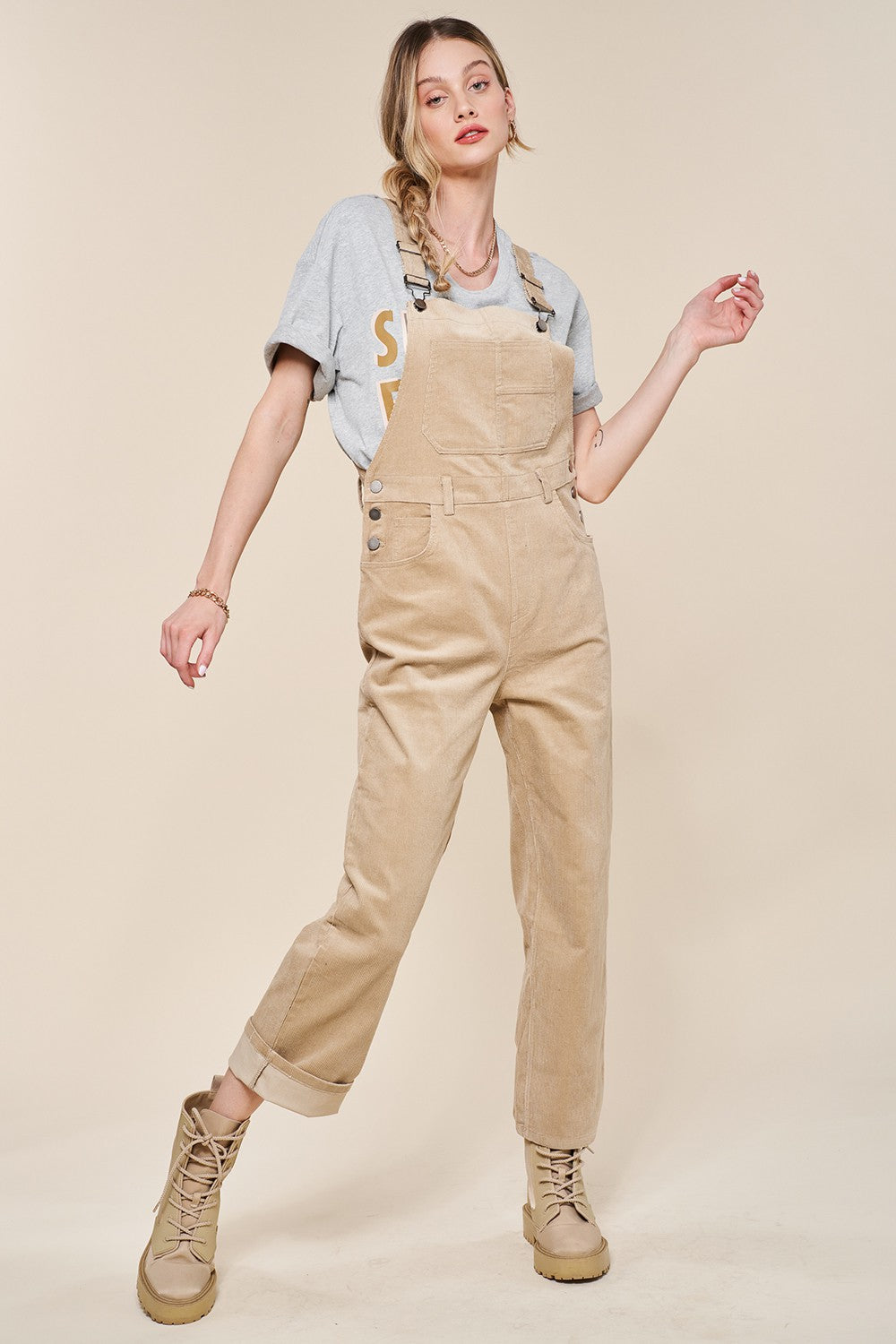 Corduroy Overalls - Taupe