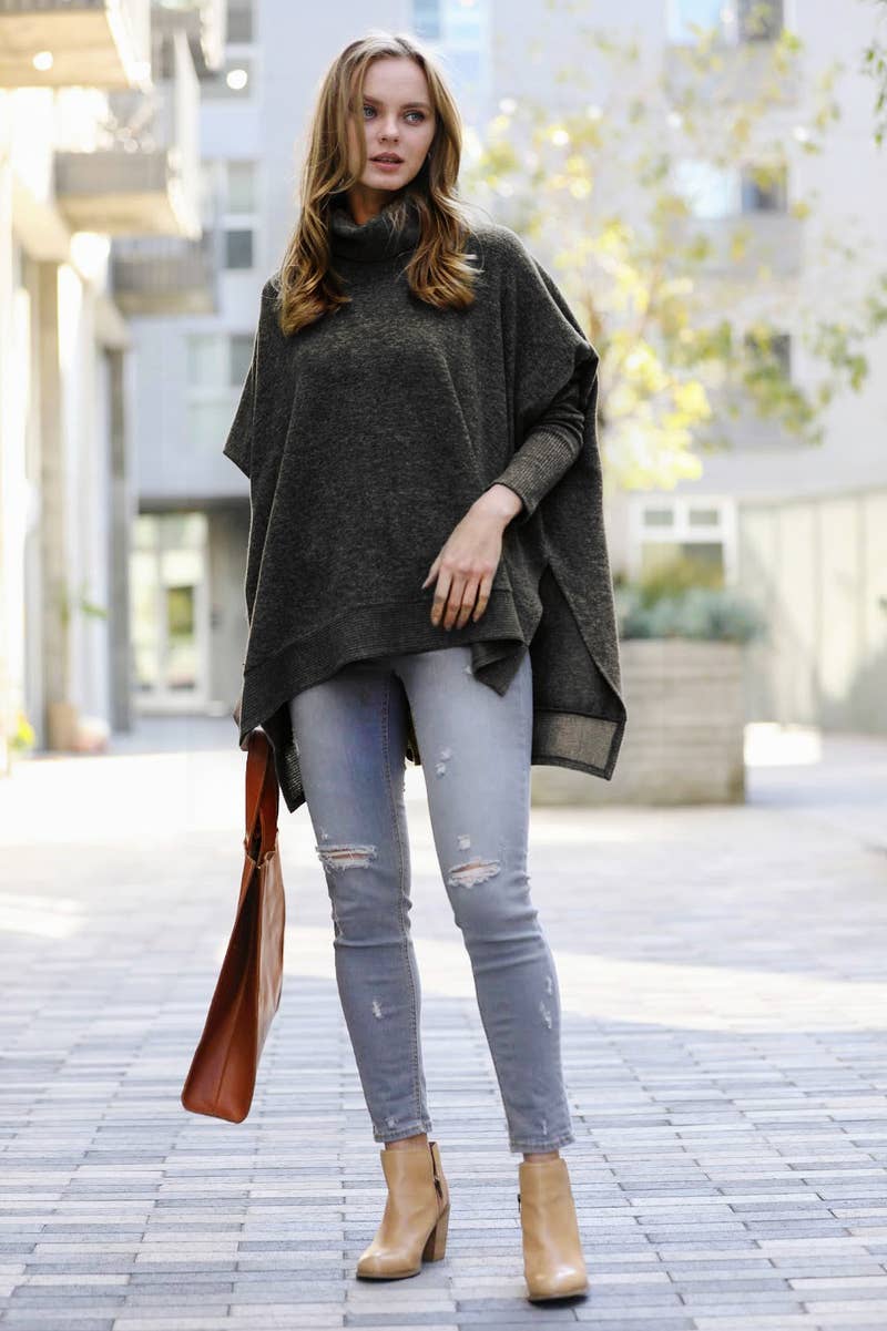 Brushed Melange Cowl Neck - gray
