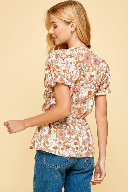 Ruched top with puffy sleeves