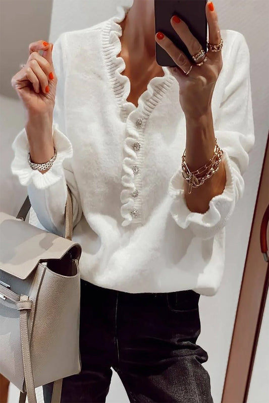 Casual long sleeve ruffle knit sweater