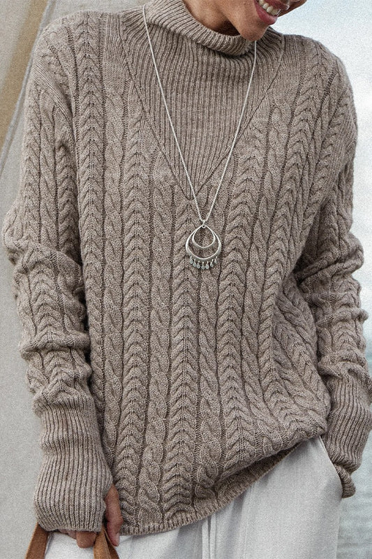 Casual semi turtle neck long slit sleeve sweater
