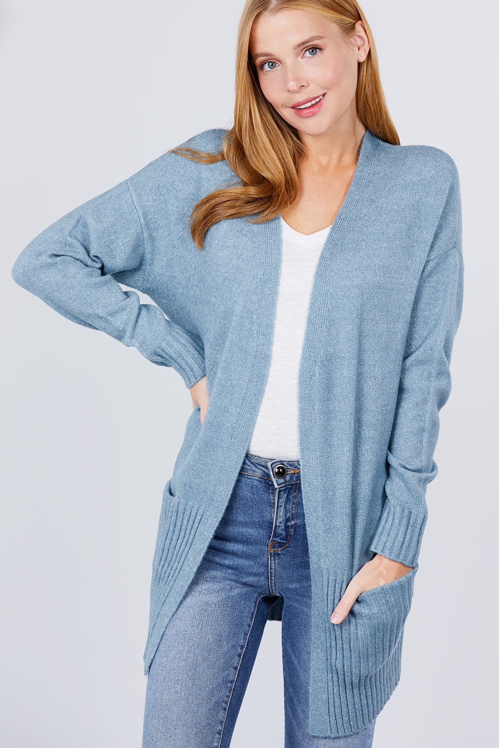 Open Front Sweater Cardigan Blue