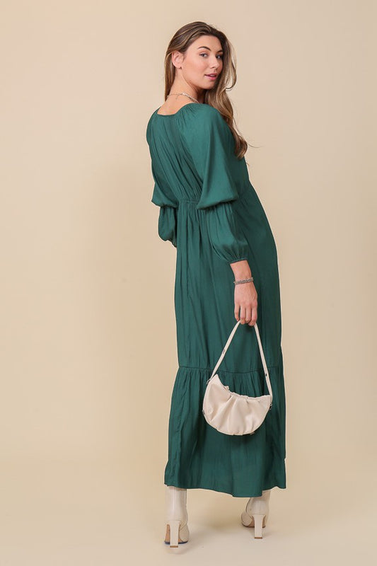 V-Neck Waist Tie Maxi Dress