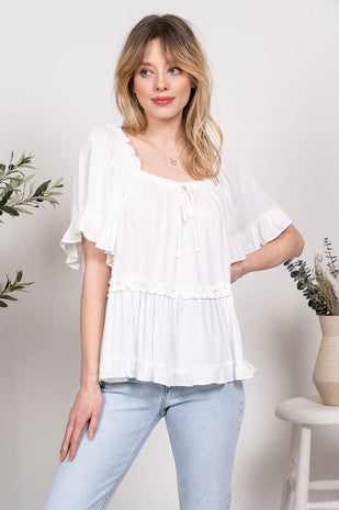 Relaxed White Peasant Top