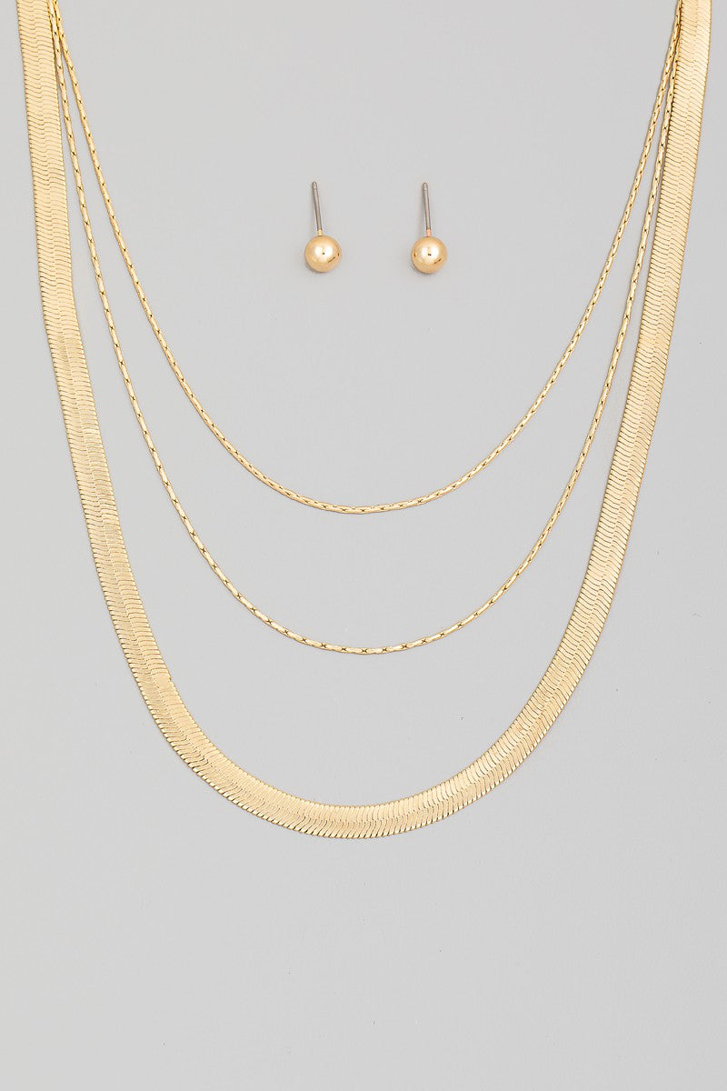 Herringbone And Dainty Layered Chains Necklace Set