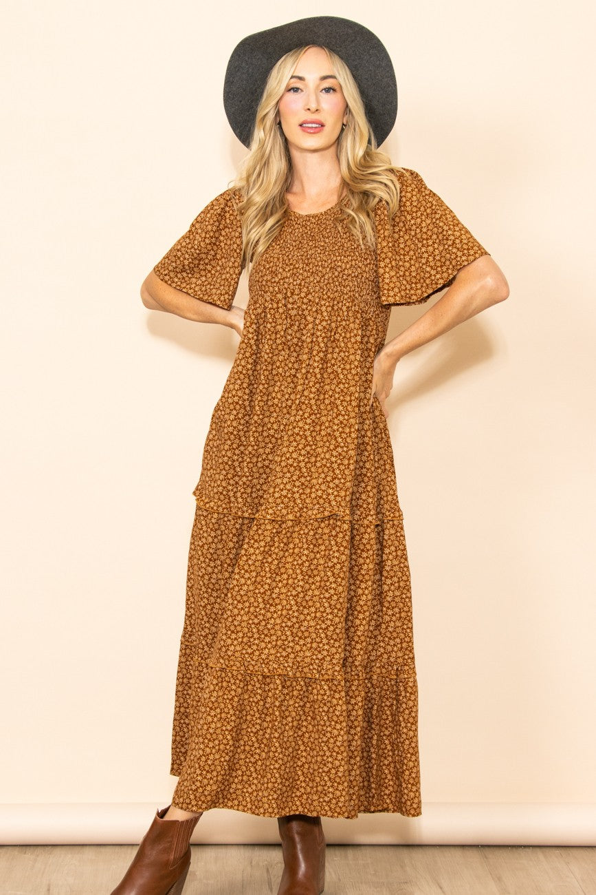 Smocked Flare Maxi Dress