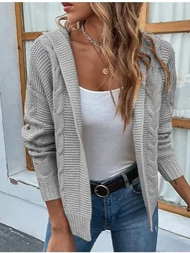 Women Casual Open Front Sweater- Cream