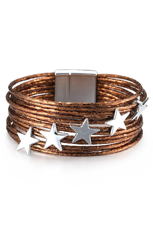 Multi Strand Leather Bracelet with Star Accents
