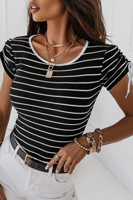 Stripe Contrast Neckline T-Shirt