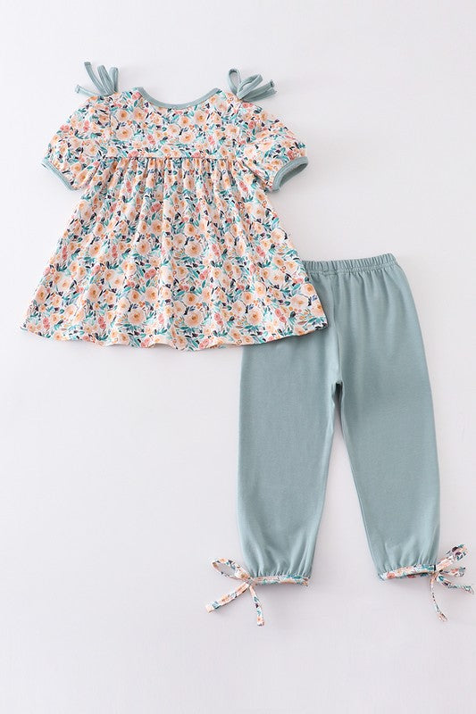 Floral Print Girl Pants Set