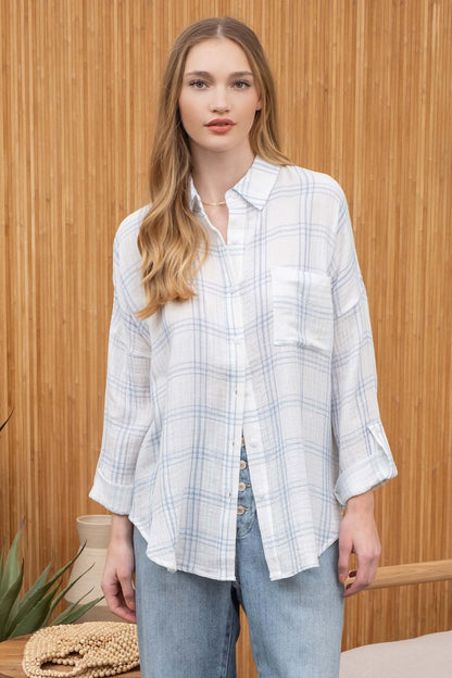 Oversized Grid Plaid Top