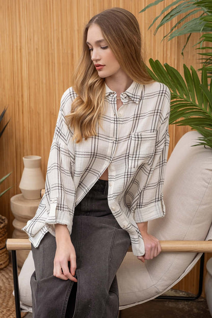 Oversized Grid Plaid Top