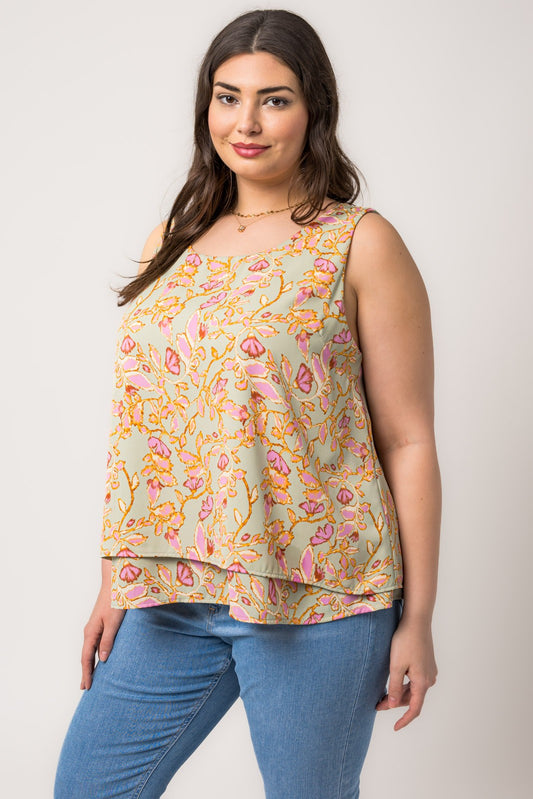 Plus Sleeveless Double Layer Floral Top